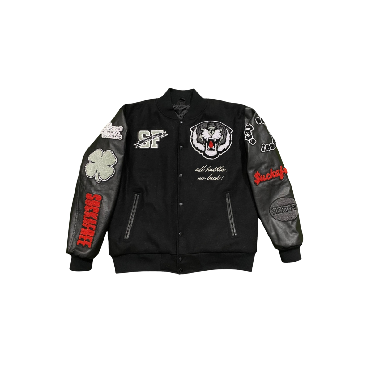 SUCKAFREE UNIVERSITY: Varsity Jacket — "All Hustle, No Luck"