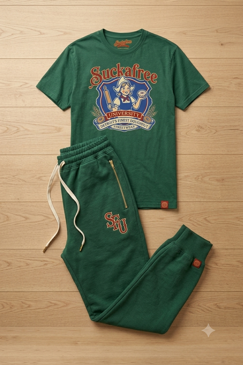 SUCKAFREE UNIVERSITY: THE SFU HEAVYWEIGHT STREETWEAR JOGGERS (FOREST GREEN)