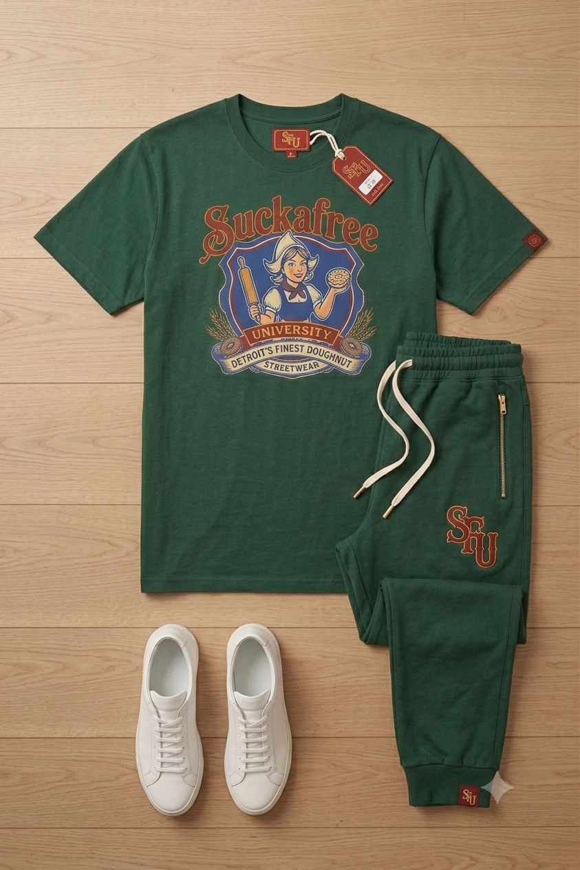 SUCKAFREE UNIVERSITY: THE SFU HEAVYWEIGHT STREETWEAR JOGGERS (FOREST GREEN)