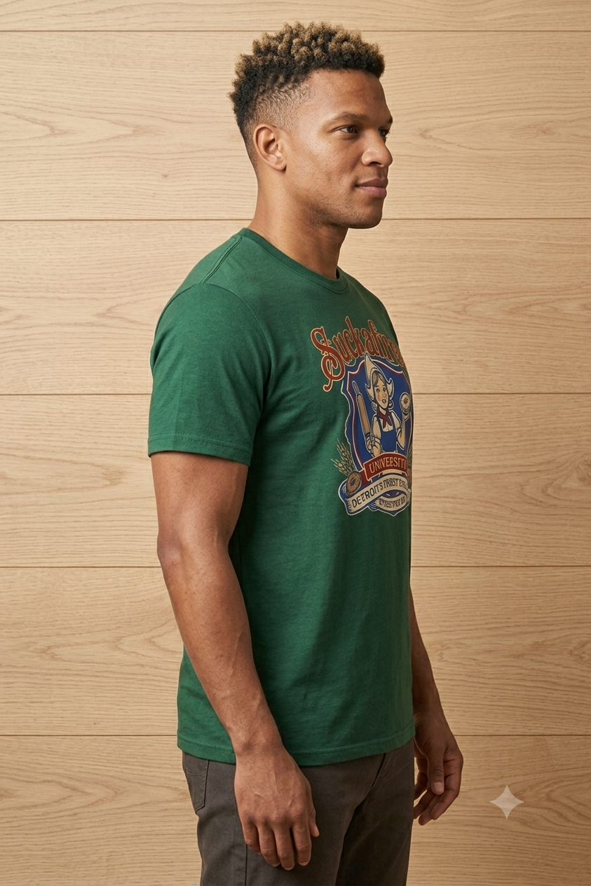 SUCKAFREE UNIVERSITY: THE "DETROIT DOUGHNUT" GRAPHIC TEE (FOREST GREEN)
