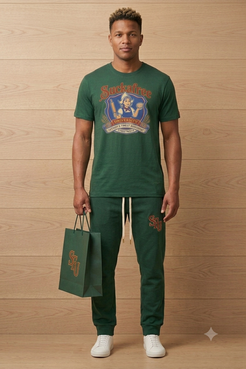 SUCKAFREE UNIVERSITY: THE SFU HEAVYWEIGHT STREETWEAR JOGGERS (FOREST GREEN)