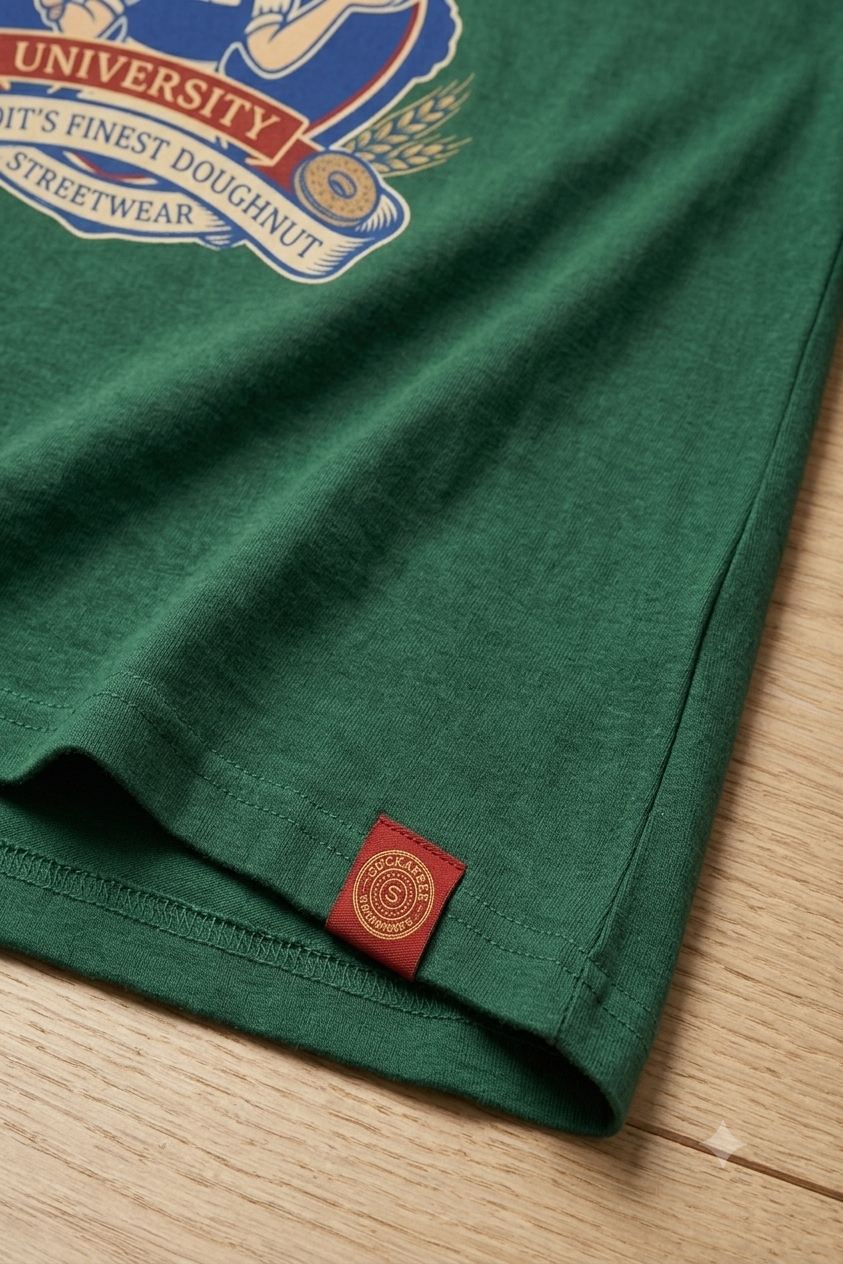 SUCKAFREE UNIVERSITY: THE "DETROIT DOUGHNUT" GRAPHIC TEE (FOREST GREEN)
